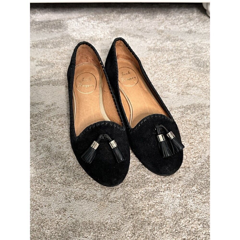 Jack Rogers Gabrielle Womens Black Suede Tassel Slip On Loafers Flats Shoes Sz 5